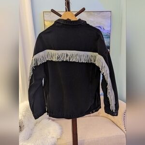 CantonWalker Fringe Faded Black Vintage Style  Jacket, Size XL